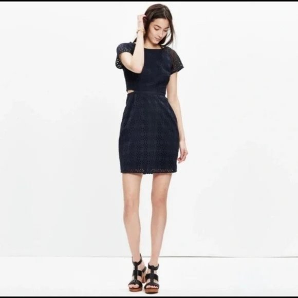 Madewell black happening eyelet cutout mini dress - Picture 1 of 4